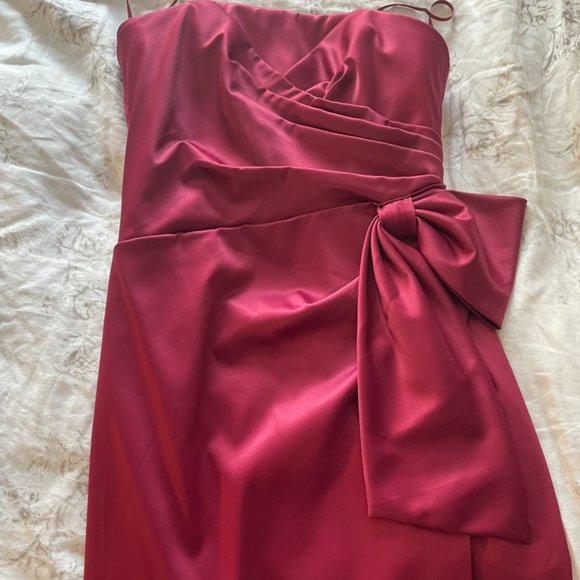 Cranberry-Red Strapless Satin Dress - Picture 4 of 4